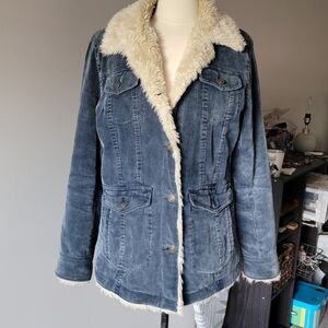 Giacca Blue Denim Jacket with Cream Faux Fur